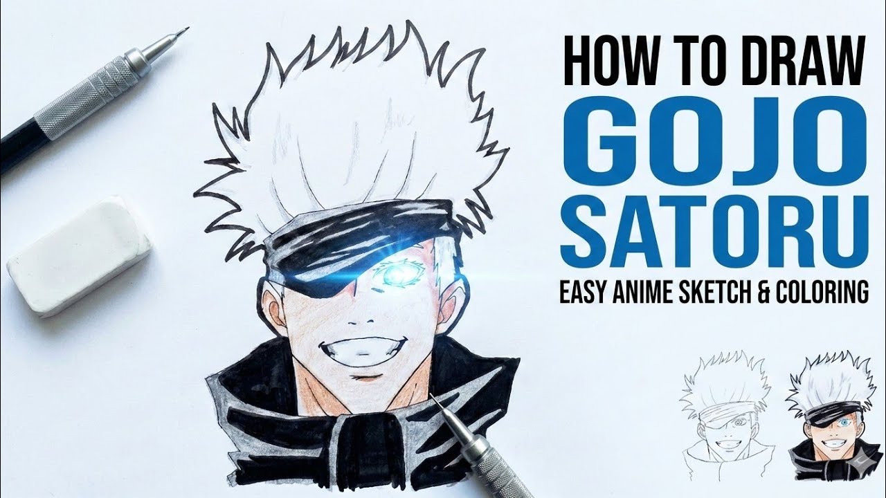 Drawing Six Eyes GOJO SATORU from Jujutsu Kaisen Step by Step | Easy Anime Drawing | pencil drawing 