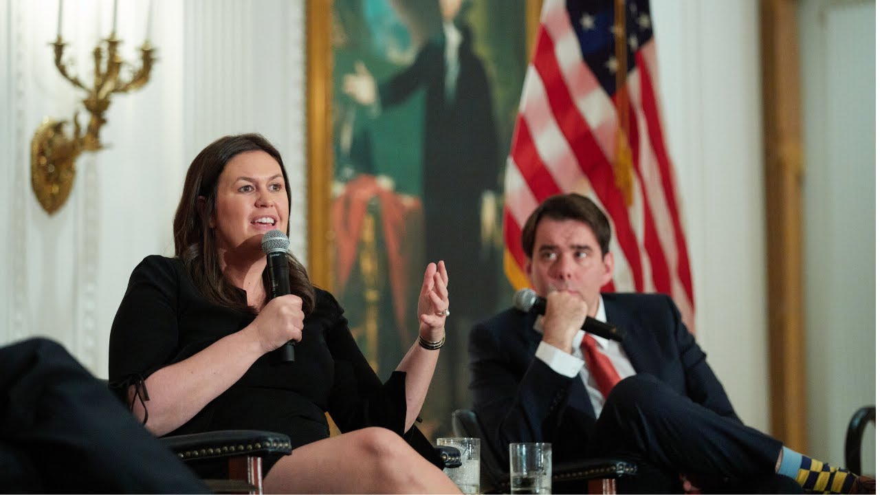 Press Secretaries Sarah Huckabee Sanders and Robert Gibbs at the Nixon Library