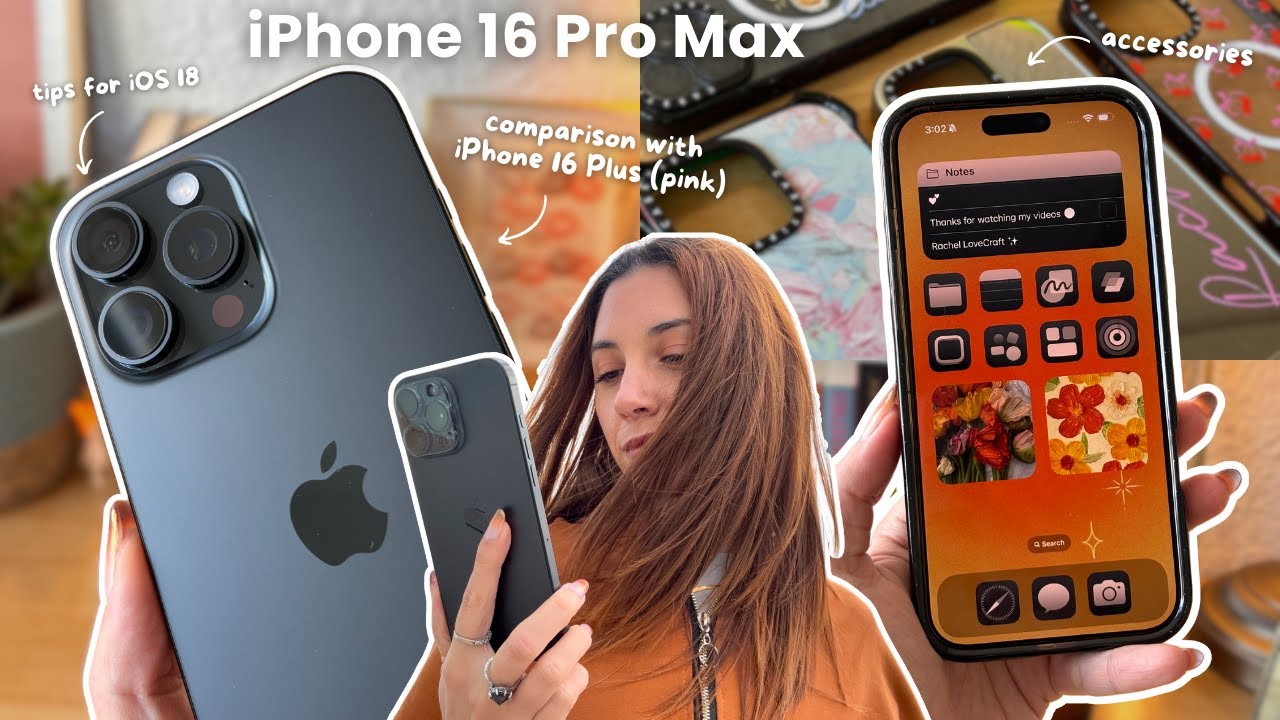 iPhone 16 Pro Max 🖤 aesthetic unboxing, accessories, iOS 18 tips & iPhone 16 comparison