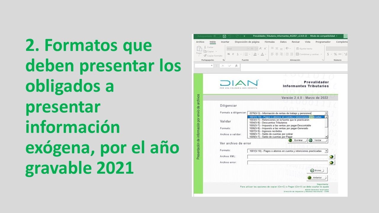 2. Formatos a presentar, por los obligados a presentar la información exógena, por el A.G 2021.