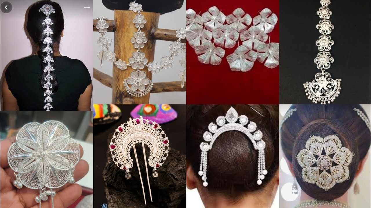 Different designs of silver joode phool. hair clips | Silver hair accessories | jooda clips
