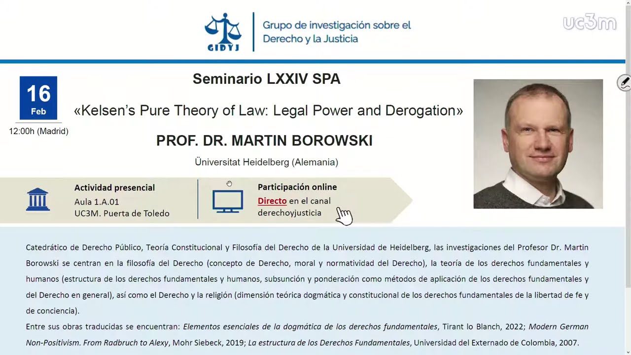 LXXIV SPA. Prof. Dr. Martin Borowski. 'Kelsen’s Pure Theory of Law: Legal Power and Derogation'