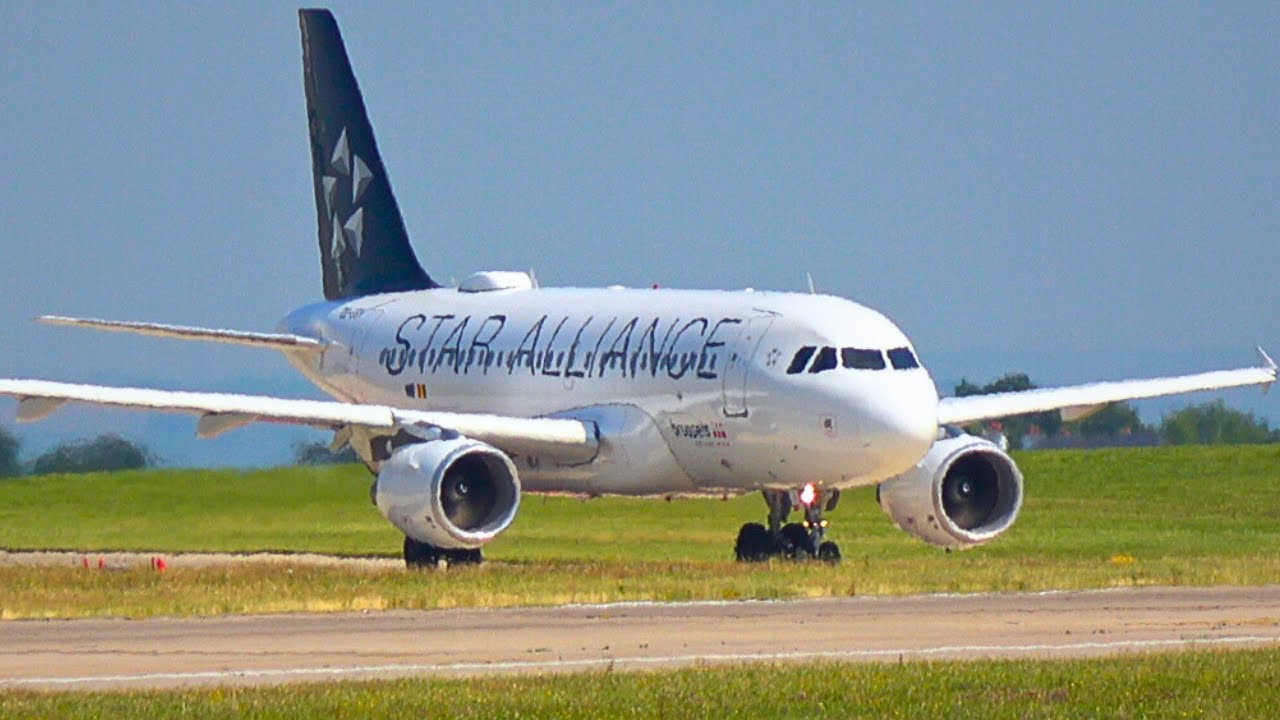 Brussels Airlines A319 STAR ALLIANCE livery departs Manchester