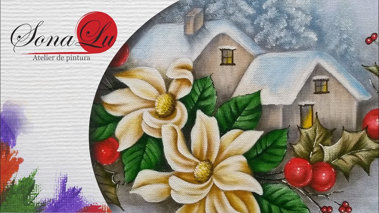 Aula 753 - Paisagem Natalina com Flores em Pano de Prato