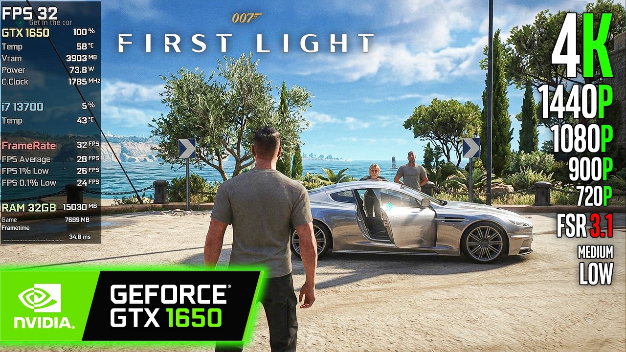 GTX 1650 | 007 First Light &mdash; 4K, 1440p, 1080p, 900p, 720p, FSR 3.1 &mdash; Низкие, Средние настройки