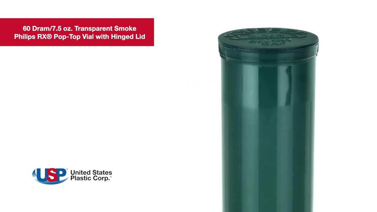 60 Dram Transparent Smoke Philips RX&reg; Pop-Top Vial with Hinged Lid | U.S. Plastic Corporation&reg;