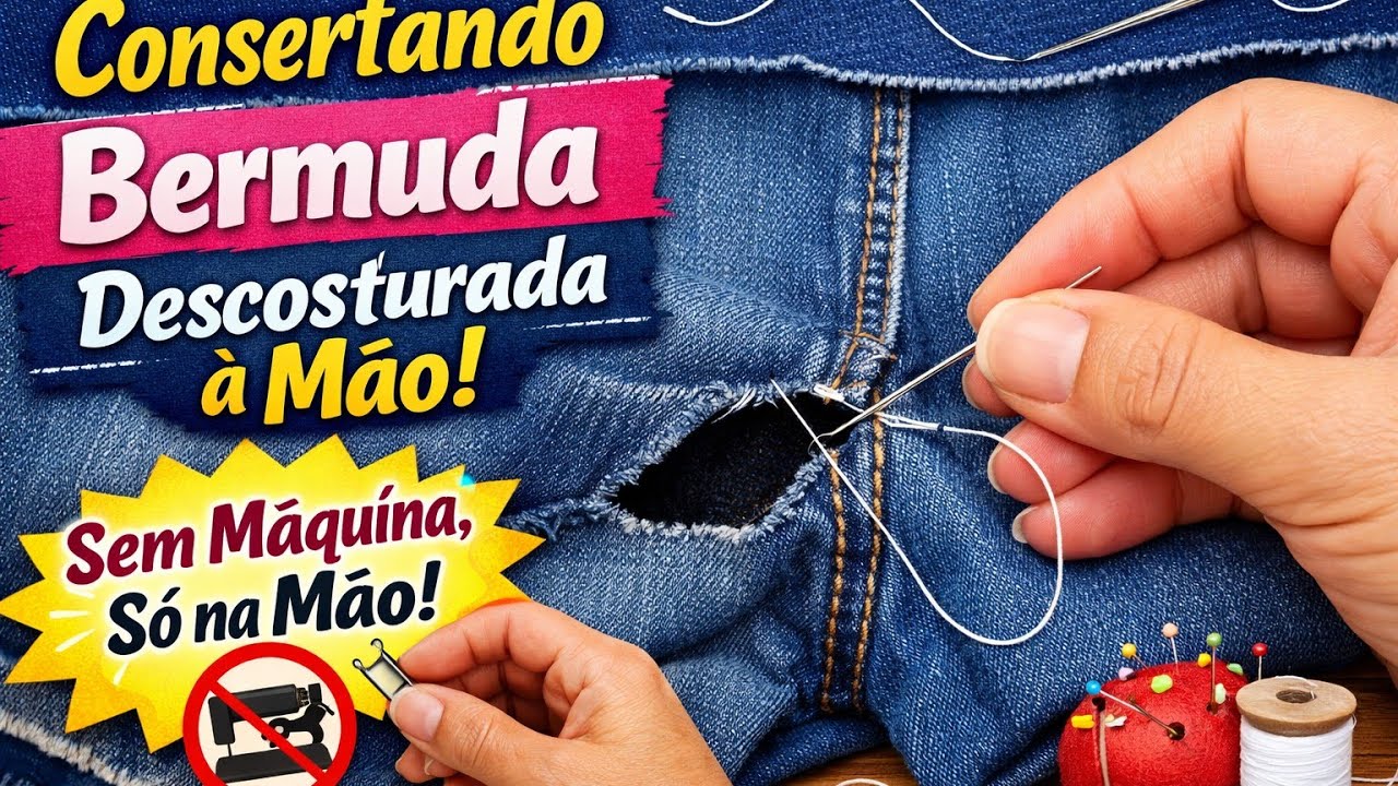 Como Consertar Bermuda sem máquina só à Mão | Costura Fácil Sem Máquina@rosaconsertosajustes