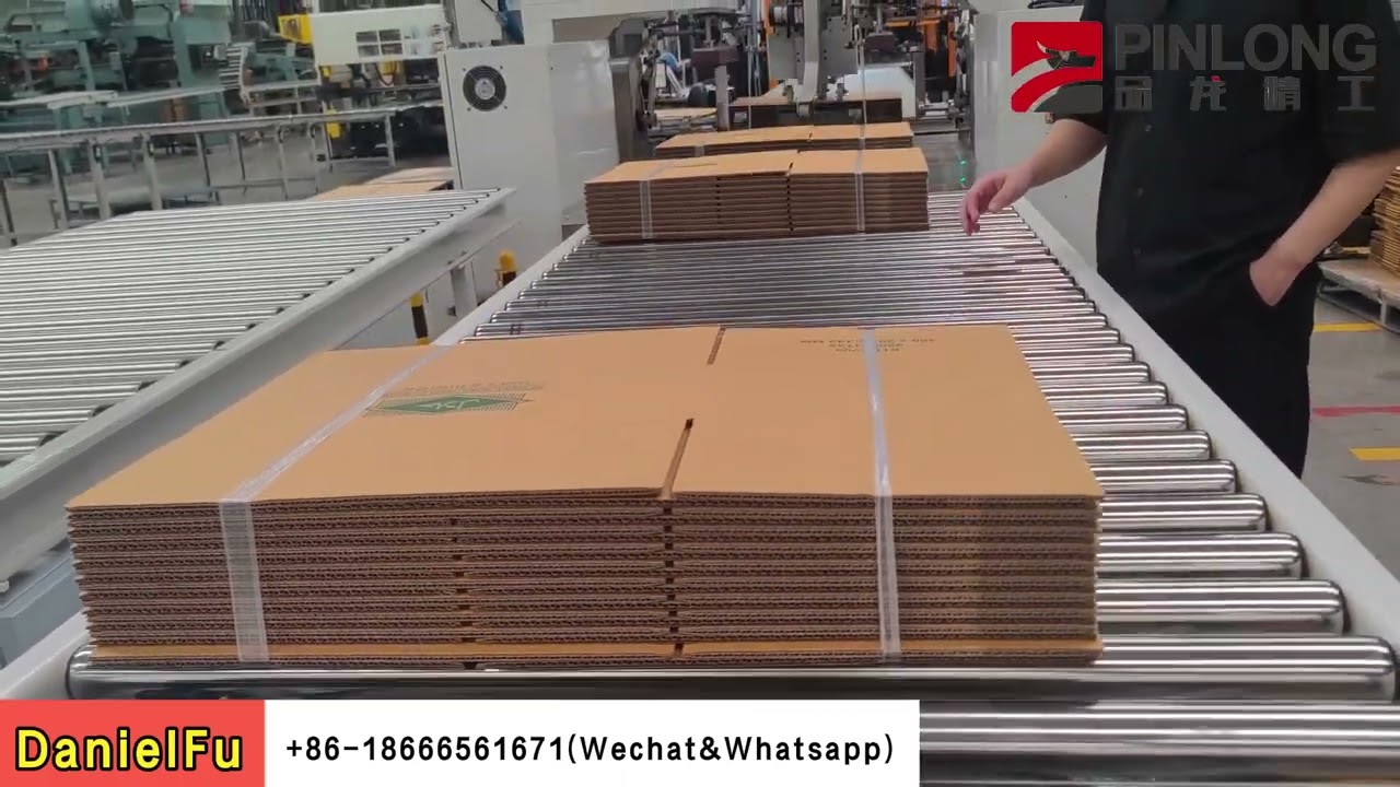PIN LONG PREFEEDER FLEXO PRINTER SLOTTER DIE CUTTER FOLDER GLUER PP BUNDLING ROBOT PALLETIZER LINE