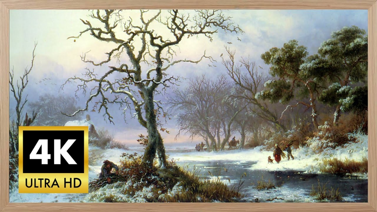 Magical Frozen Winter Creek | Framed Art | 4K Video 2HR Art