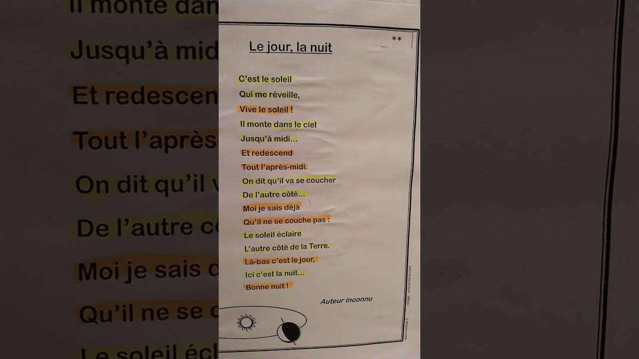 Poésie LE JOUR , LA NUIT  en répétition (auteur inconnu)