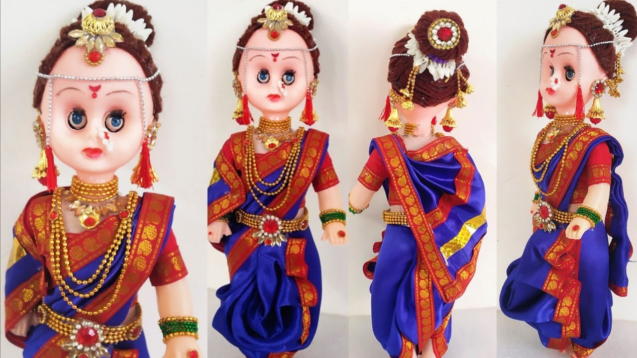 How to Make Marathi Saree and Jewellery for Dolls/ DIY Maharashtrian Bridal Doll/ Doll Saree Draping