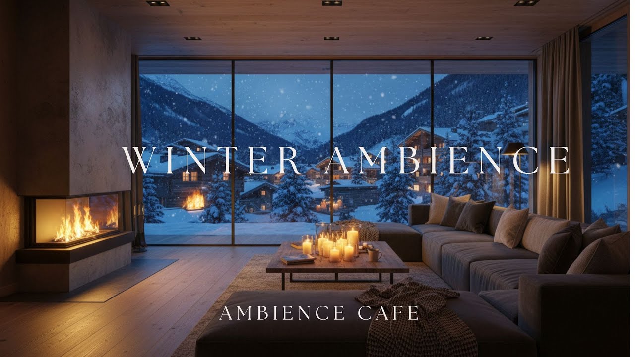 Snowy Cabin Night 🌨️ Cozy Fireplace Ambience for Relaxing