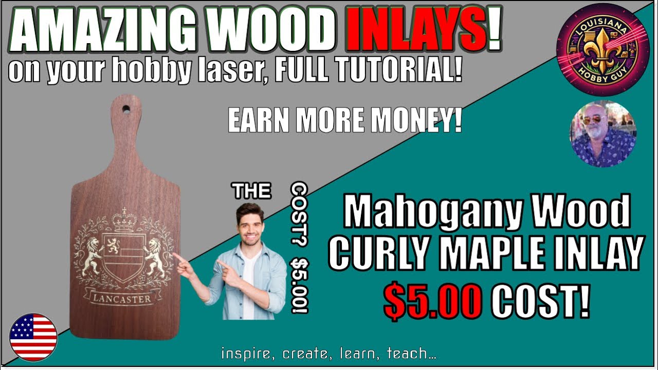 😲 AMAZING Wood Inlay on Mahogany using Curly Maple that cost me less than $5.00!