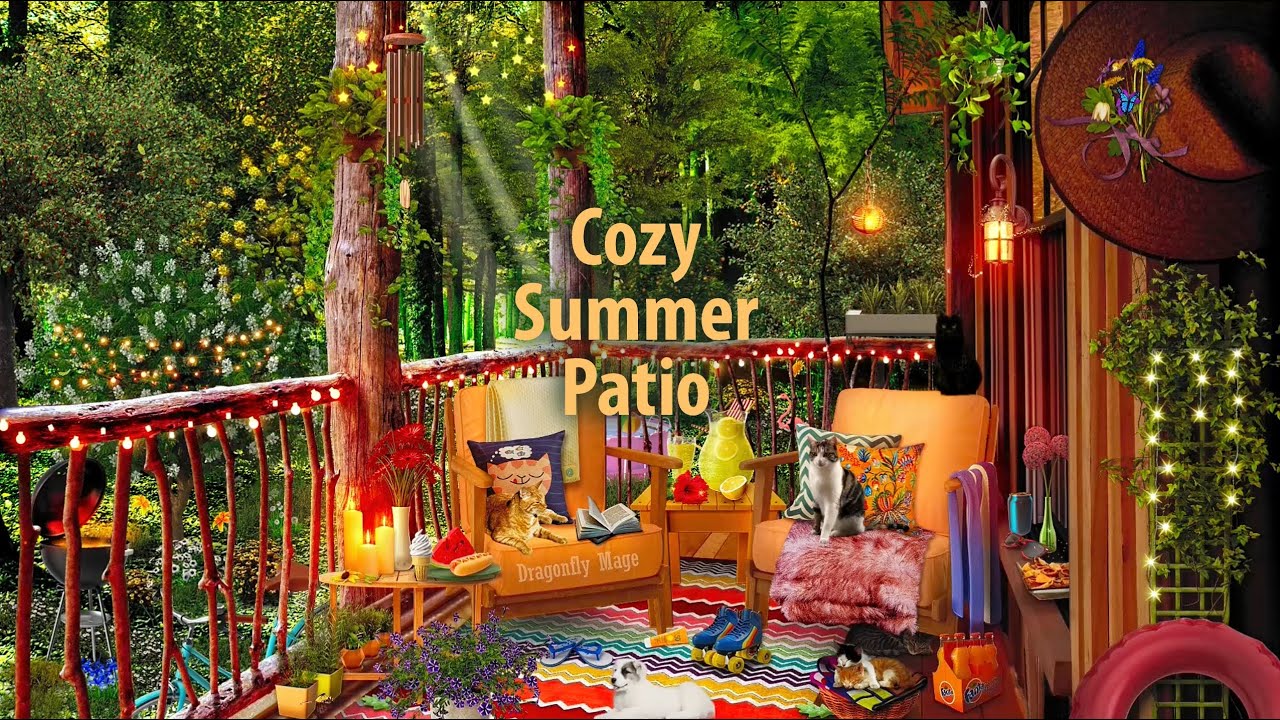 Cozy Summer Patio ☀️ ASMR Ambience (bbq, pool, birds, mowing sounds) 🍉