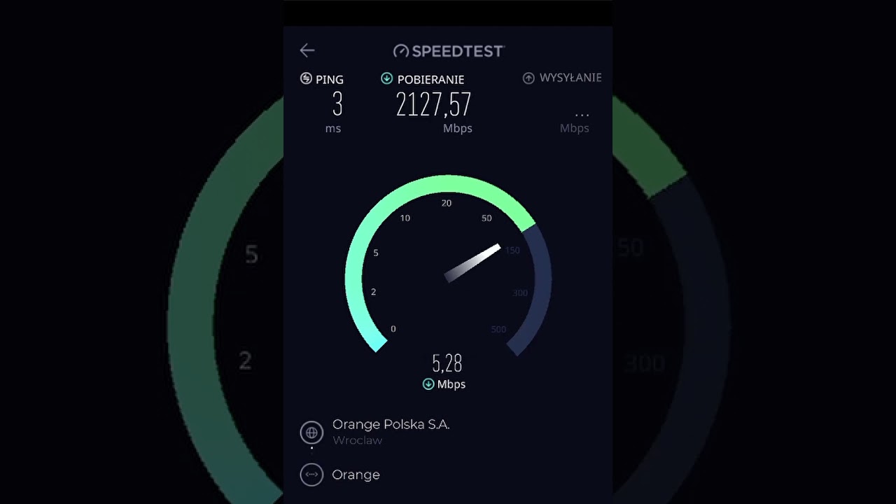 Orange światłow&oacute;d 2 Gb /600 Mbit speedtest. Orange optical fiber speedtest in Poland.