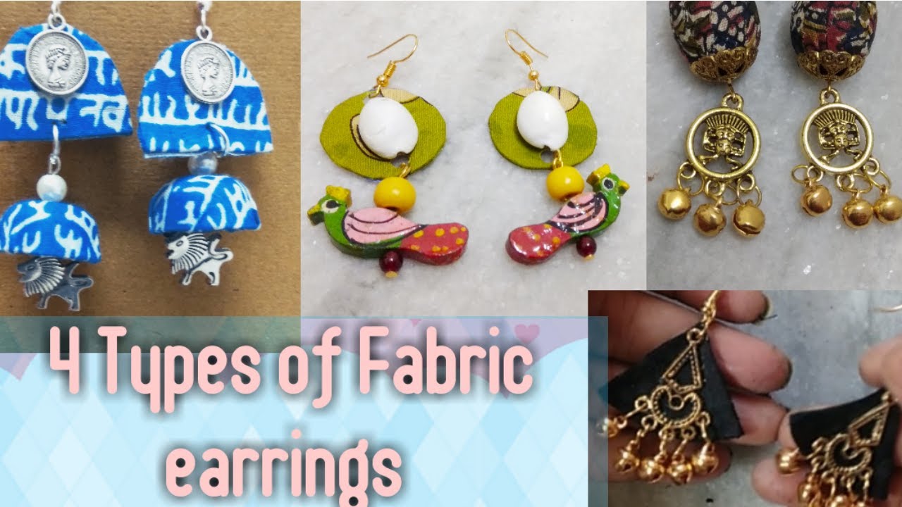 4 types of fabric earrings making tutorial /kalamkari earrings