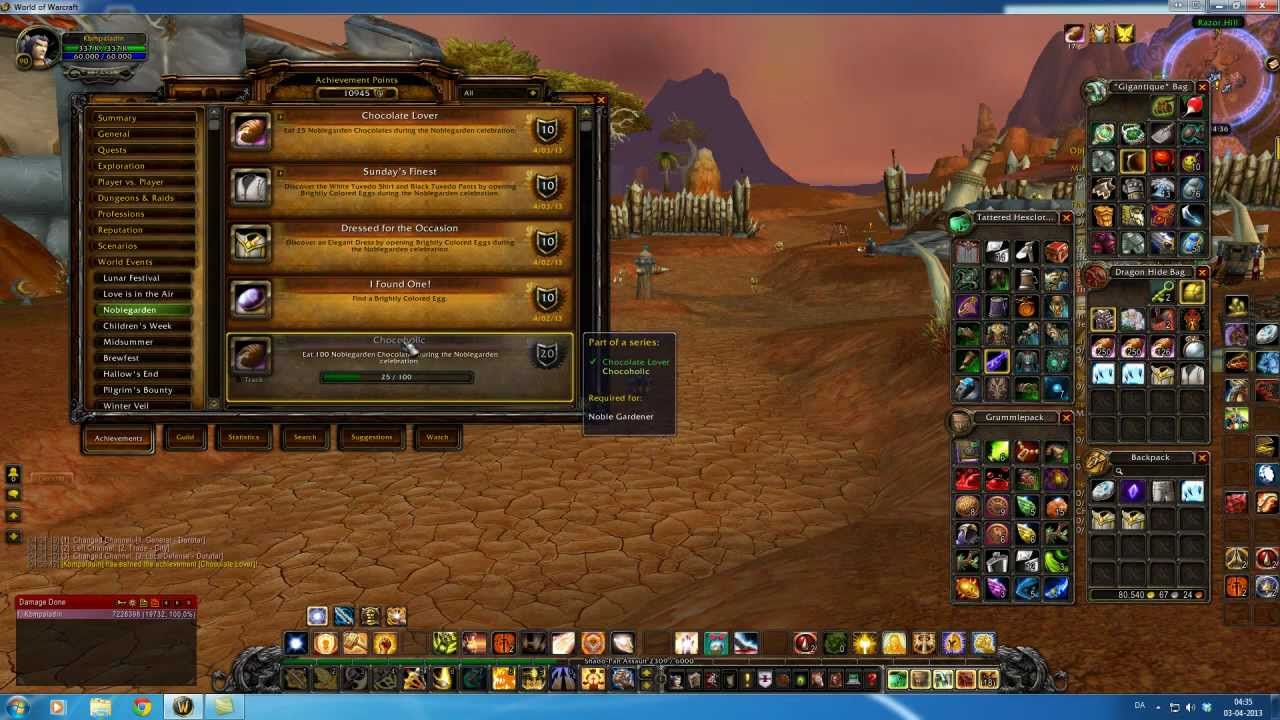 World of Warcraft - Noblegarden: ''Chocolate lover'' and ''Chocoholic'' achievements.