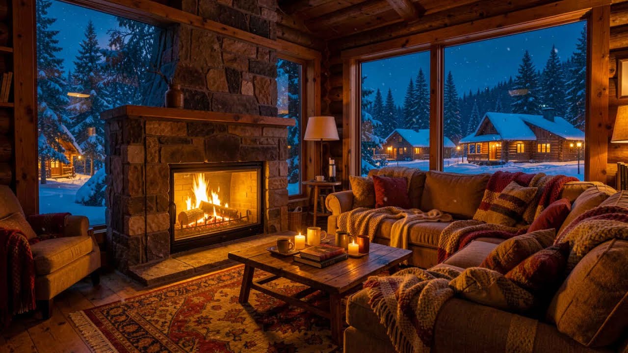 Winter Coffee Shop Ambience ⛄ Cozy Night with Smooth Jazz Instrumental Music for Relaxing, Work