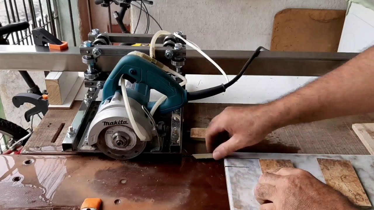 CARRINHO COM 16 ROLAMENTOS PARA SERRA MÁRMORE | Detalhes da mesa rampa alinhamento do disco