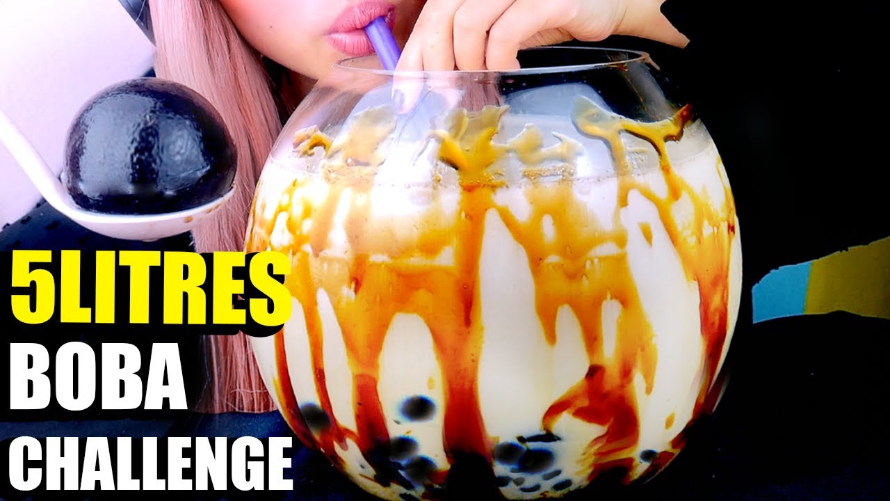 ASMR GIANT BOBA 5 Litre Challenge with (Tiger Milk) バブルティー 食べる音 먹방