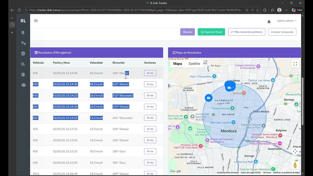 R-Link Tracker   Reportes   Geocercas por ubicacion GPS