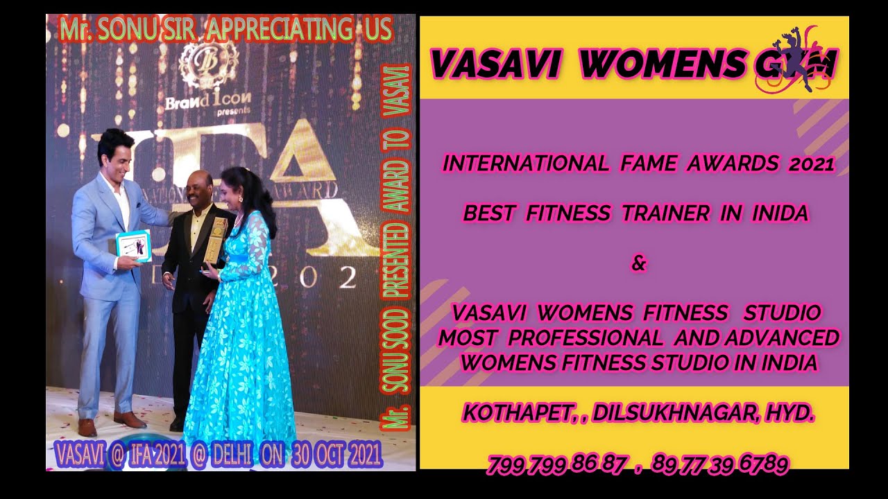 INTERNATIONAL FAME AWARDS 2021 Mr. SONUSOOD PRESENTED BEST FITNESS TRAINER IN INDIA AWARD TO VASAVI