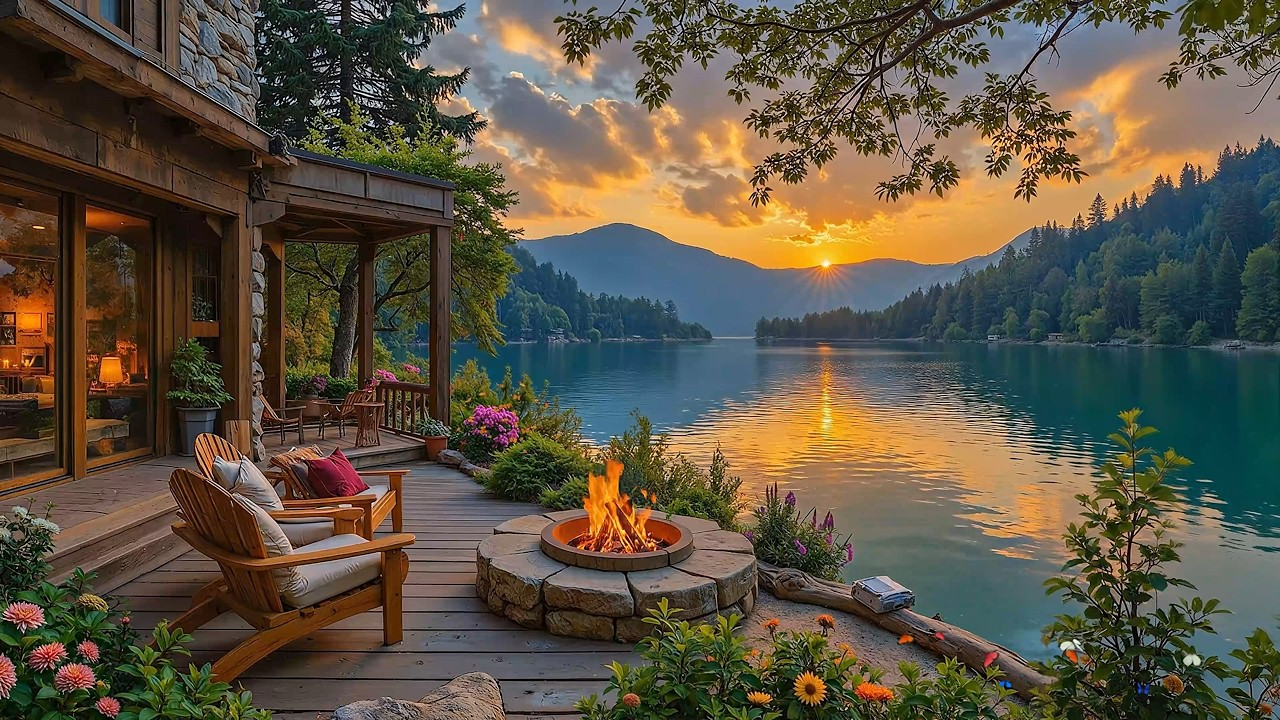 Peaceful Piano Spring Porch View 🌷🌤️ Lake Water + Birdsong Ambience for Calm Mornings & Deep Focus