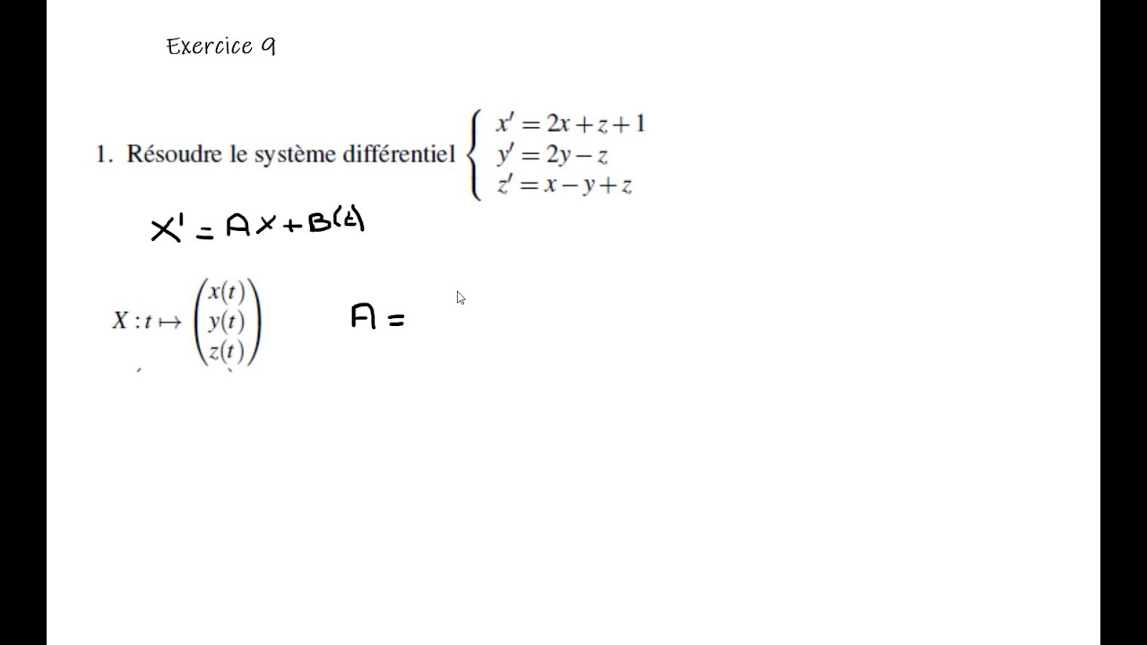 Système différentiel - Exercice 9 (Cours PT Eucalyptus)