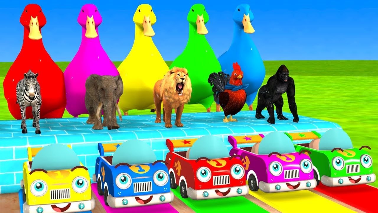 Long Slide Game With Cow Elephant Gorilla Hippopotamus Tiger 3d Animal Game Funny 3d Animals