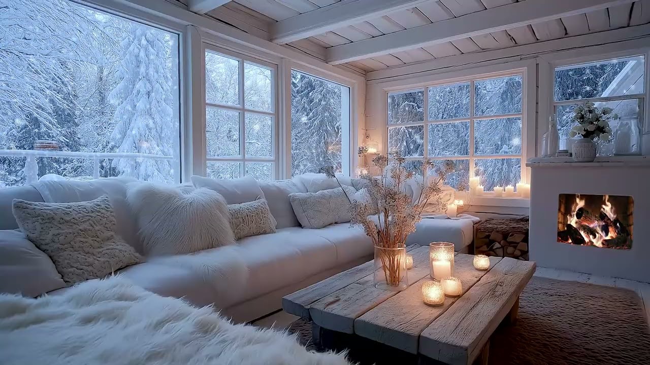 Sleepy Comfort Room Piano ❄️🔥 Cozy Fire, Quiet Snowfall | Slow Down, Relax & Fall Asleep