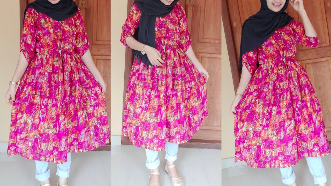Diy : Latest waist tie casual wear dress/pleated neck design