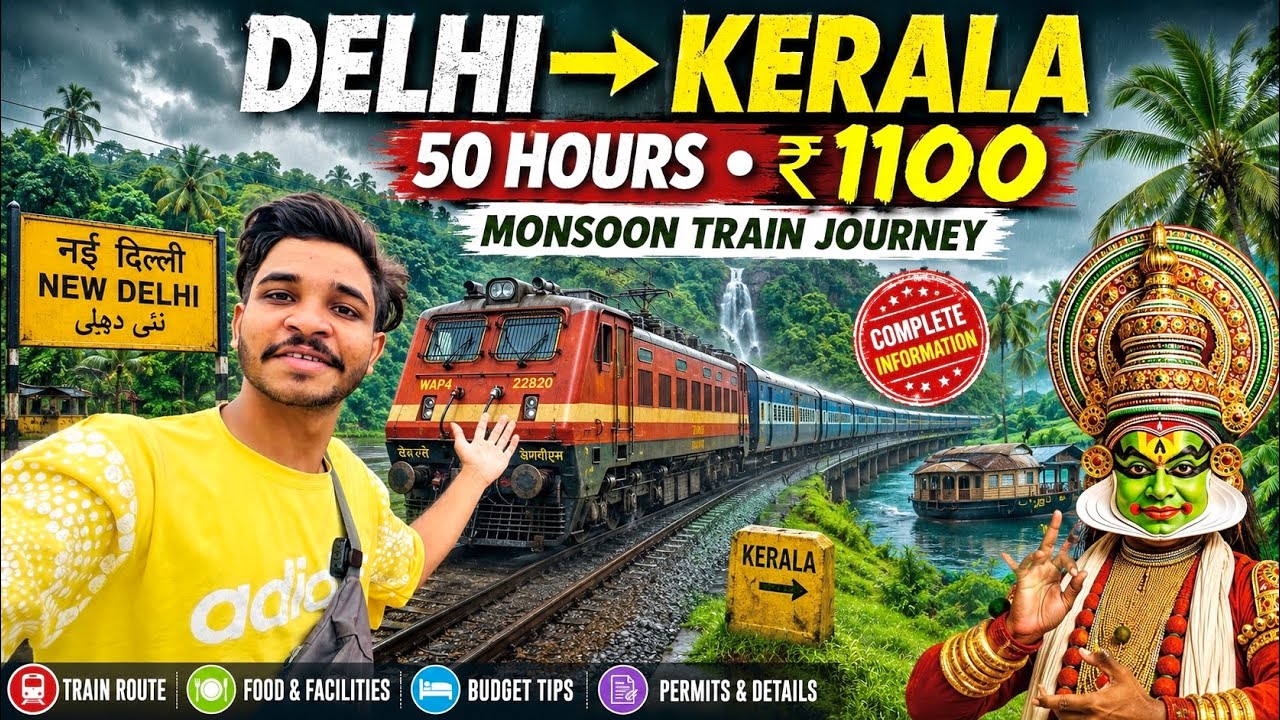🌴 Delhi to Kerala by train only 1100₹ 🌴| Kerala Monsoon Train Journey 🚂 | Kerala Tour Guide 🏝️| 