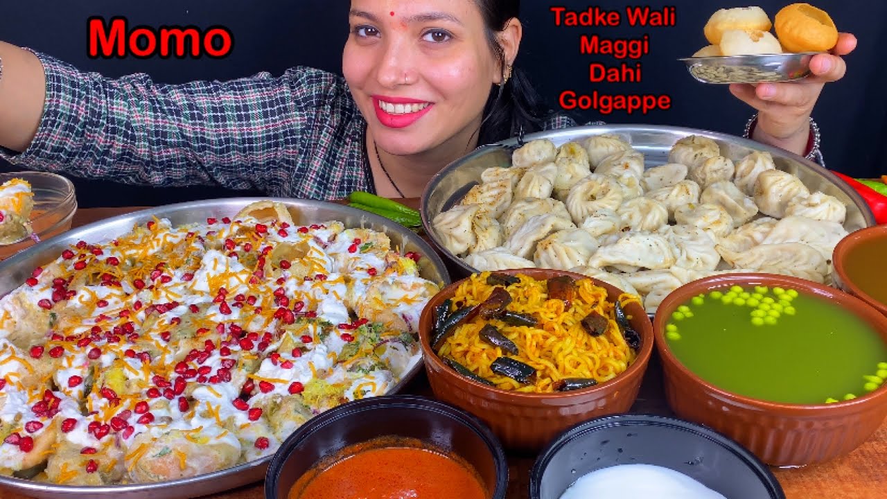 Eating Dahi Golgappa, Paneer Momo, Lal Mirch Tadka Maggi | Indian Street Food Eating Show