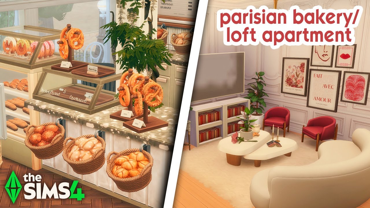 i built a parisian bakery with a loft apartment in the sims 4 🧁