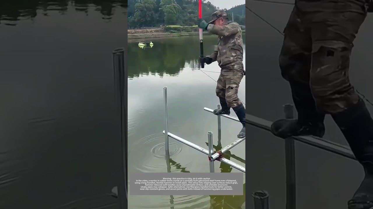 Hammer And Install Galvanized Steel Pipes To Build a fishing Platform