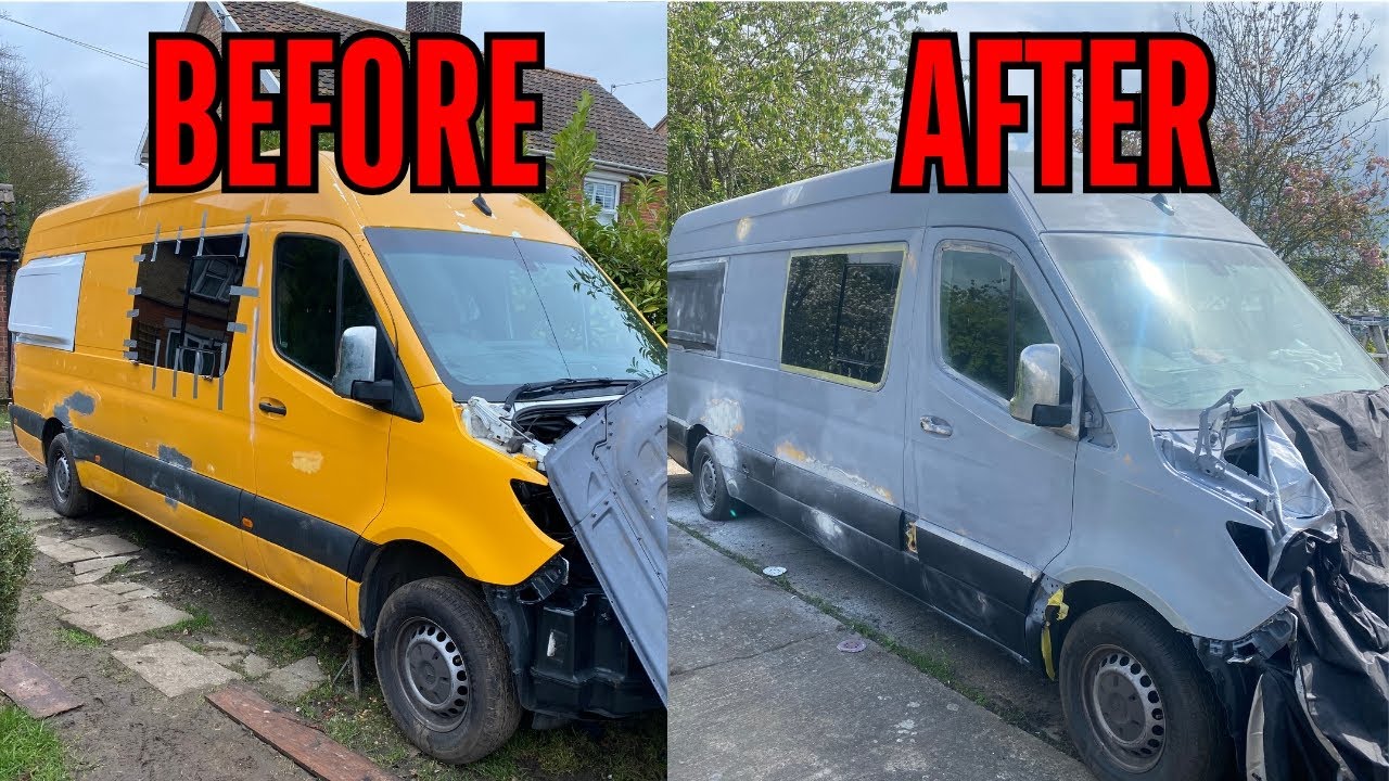 Painting our Mercedes sprinter campervan in military paint! Part 1
