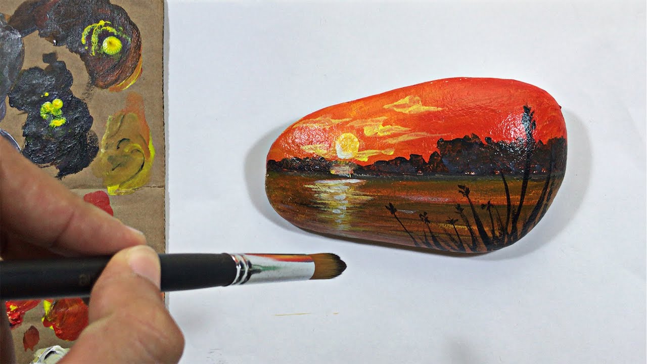 Como Pintar un Paisaje Sobre Piedra / Pintura acrílica