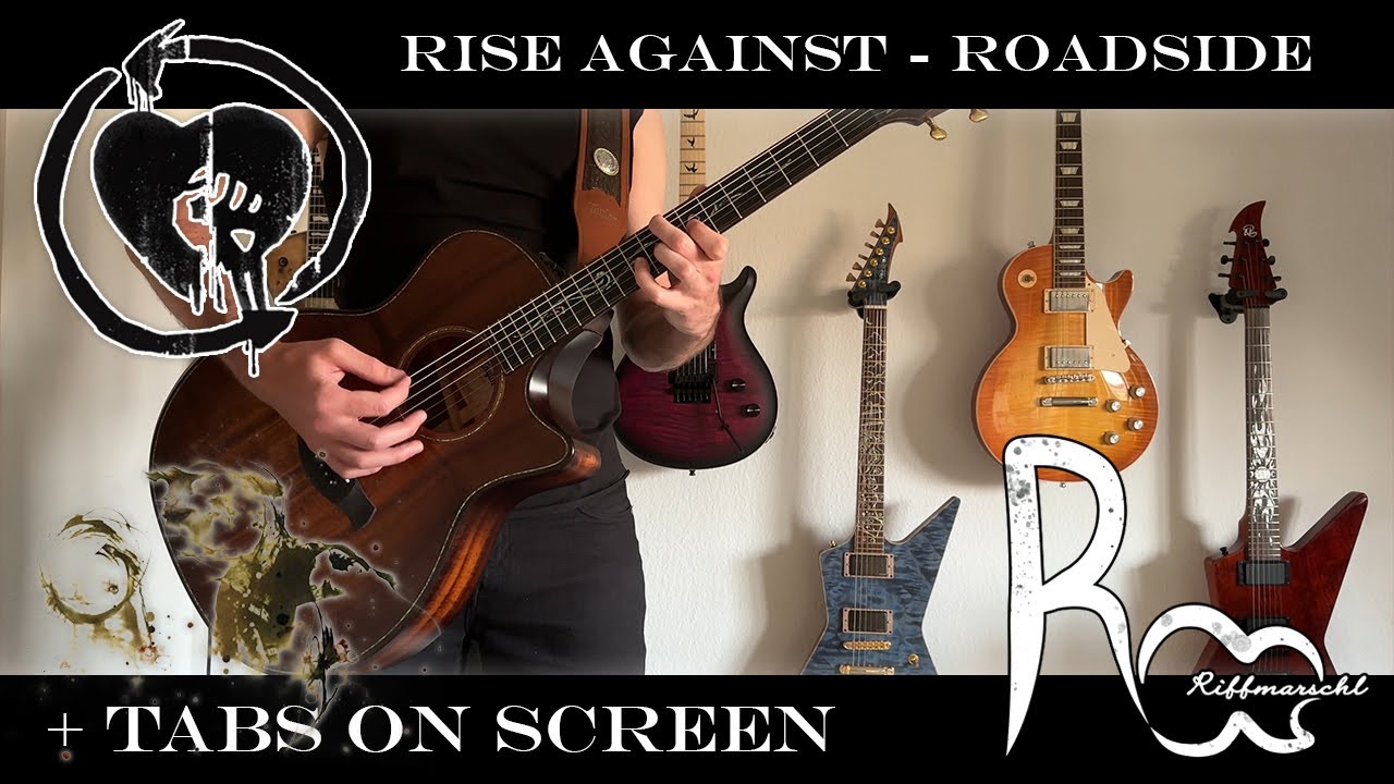 Rise Against - Roadside Guitar Cover with Tabs on screen 4K UHD