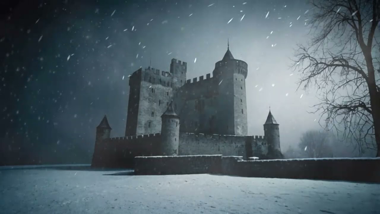 Snowstorm Sounds and Cold Winter Winds in a Stone Castle at Night.  Relaxing Blizzard for Sleeping.