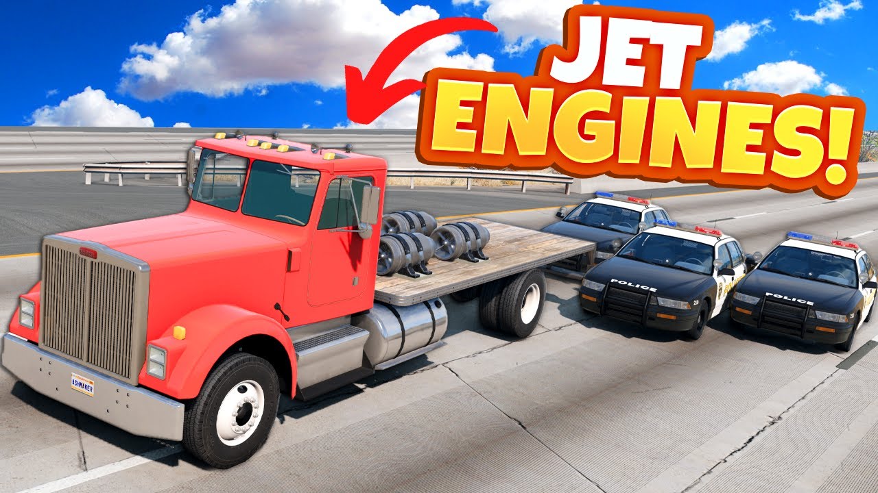 Jet Engine Semi Truck DESTROYS Police Cars During a Chase in BeamNG Drive Mods!