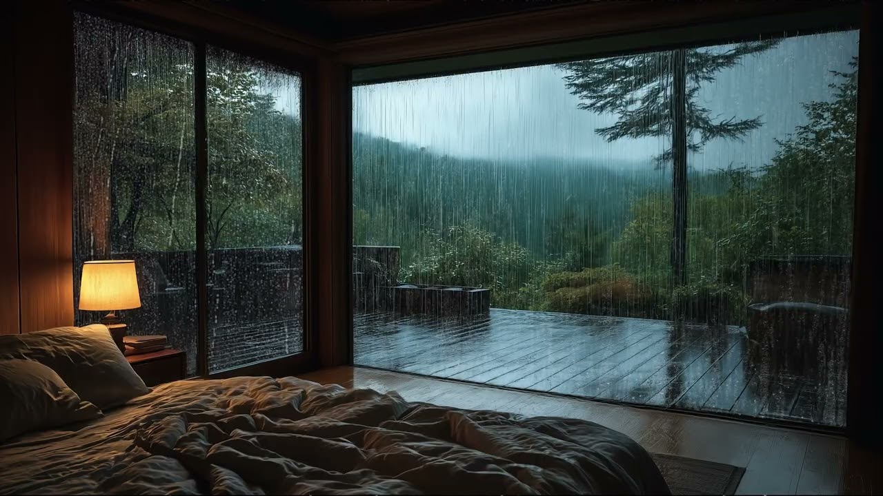Cozy Forest Bedroom Rain Sounds at Night | Deep Sleep, Relax, Study, Stress Relief (4 Hours)