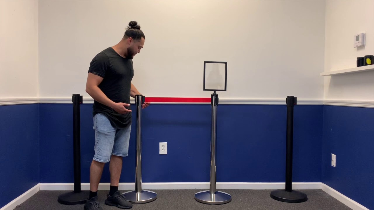 ProDividers Polished Aluminum Finish Retractable Belt Stanchions with Red Belt