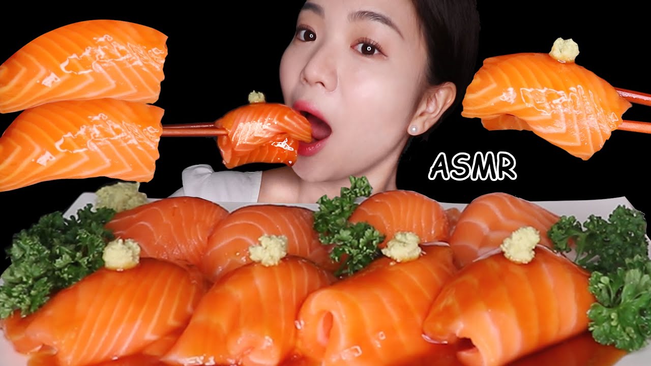 대왕연어초밥 통연어 먹방 ASMR MUKBANG | RAW SALMON, great king salmon sushi サーモン寿司 EATING SOUND