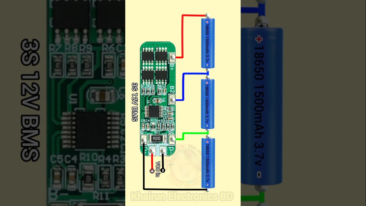 3S 12V 10A 18650 BMS circuit connection diagram #khairunelectronicsbd #shortsfeed #youtubeshorts