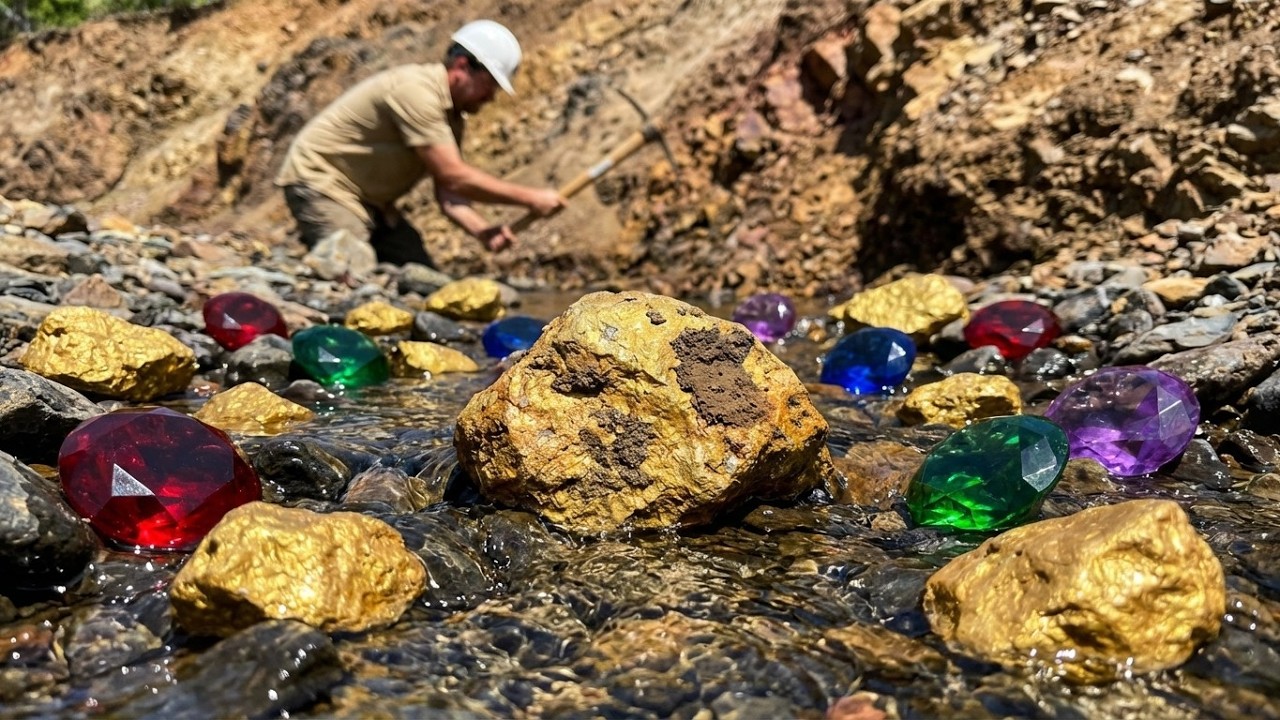 Unbelievable Gold & Gemstone Discovery While Digging in Mountain Stream!
