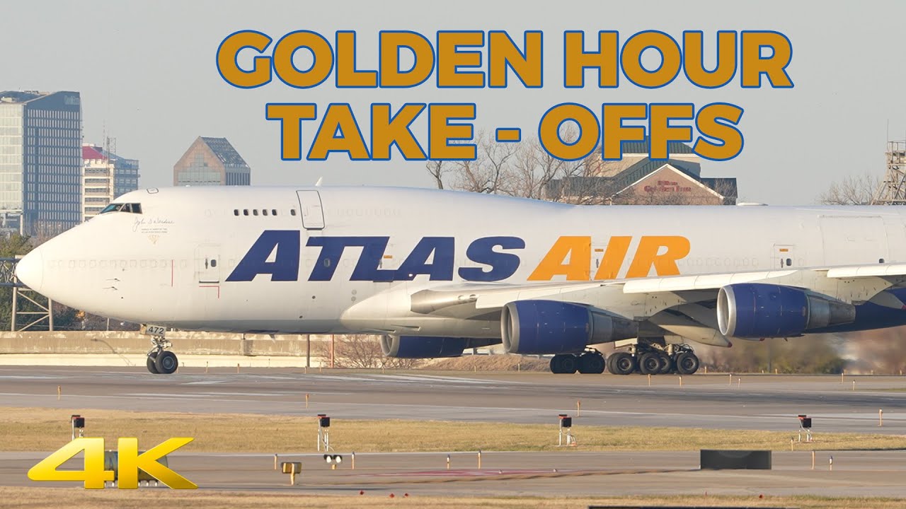 4K - Cargo Freighter Golden Hour Take-Offs From SDF in Louisville, KY - UPS Worldport