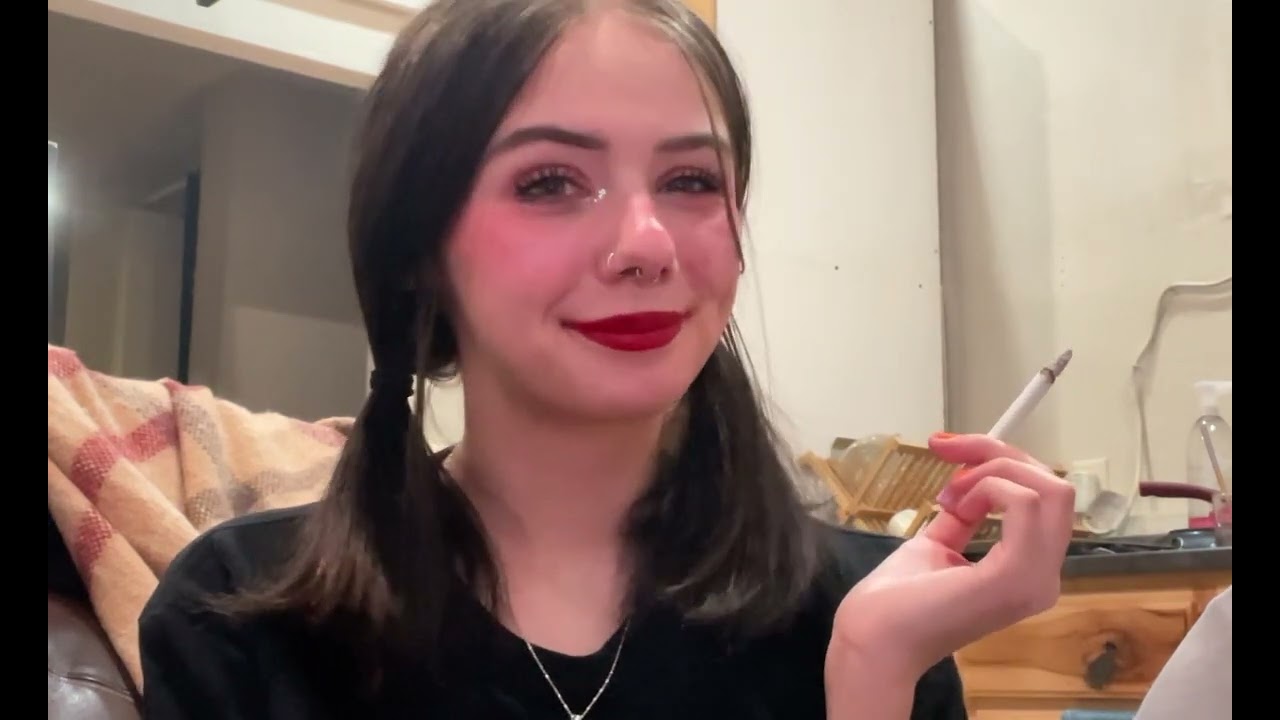 smoking with super cute red lipstick on - stwabeebunny