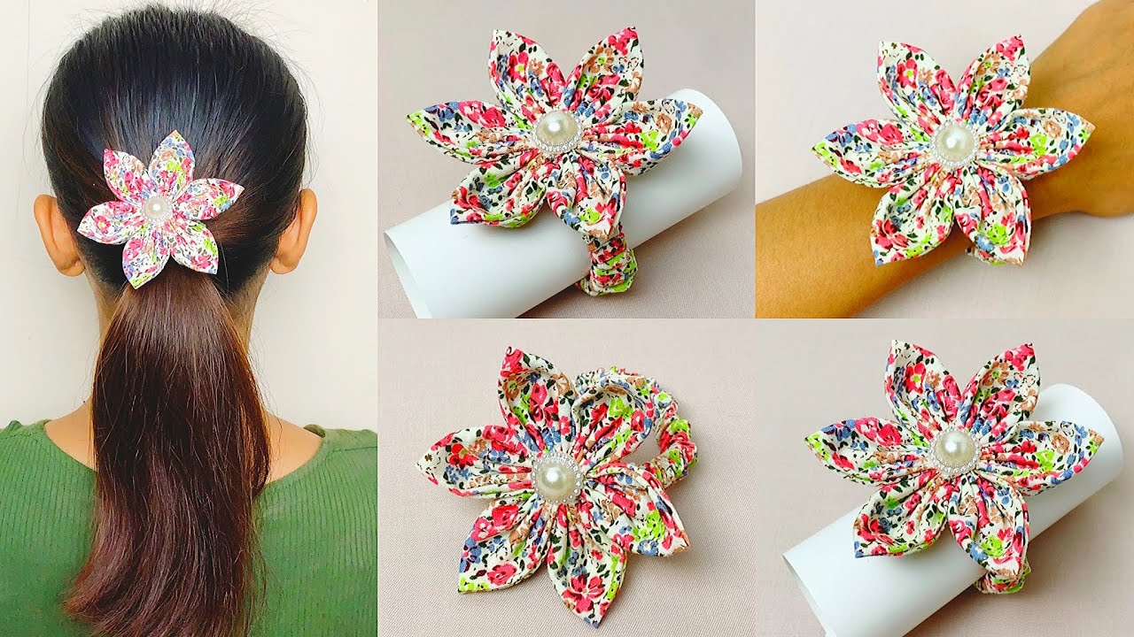 DIY Flower Scrunchies 🌸 Flower Fabric Scrunchies Sewing Tutorial. How To Make Scrunchies at Home
