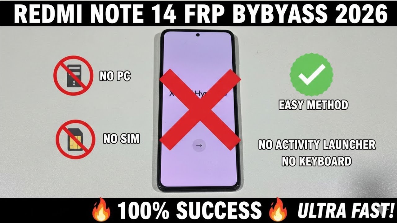 Redmi Note 14 FRP Bypass No PC 2026 | No SIM / No Activity Launcher / No Keyboard