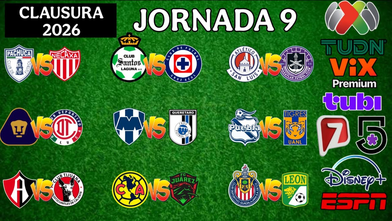 FECHAS,HORARIOS Y CANALES PARA LA JORNADA 9 DE LA LIGA MX CLAUSURA 2026